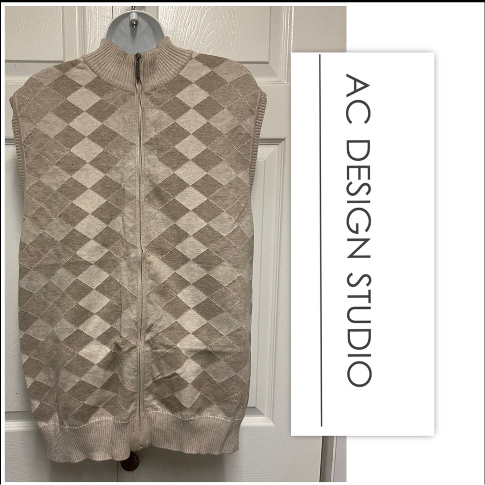 AC Design Studio Sleeveless Argyle Full Zip Golf Sweater Ves
